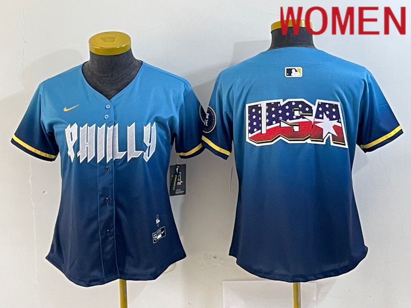 Women Philadelphia Phillies Blank Blue City Edition Nike 2024 MLB Jersey style 3->->Women Jersey